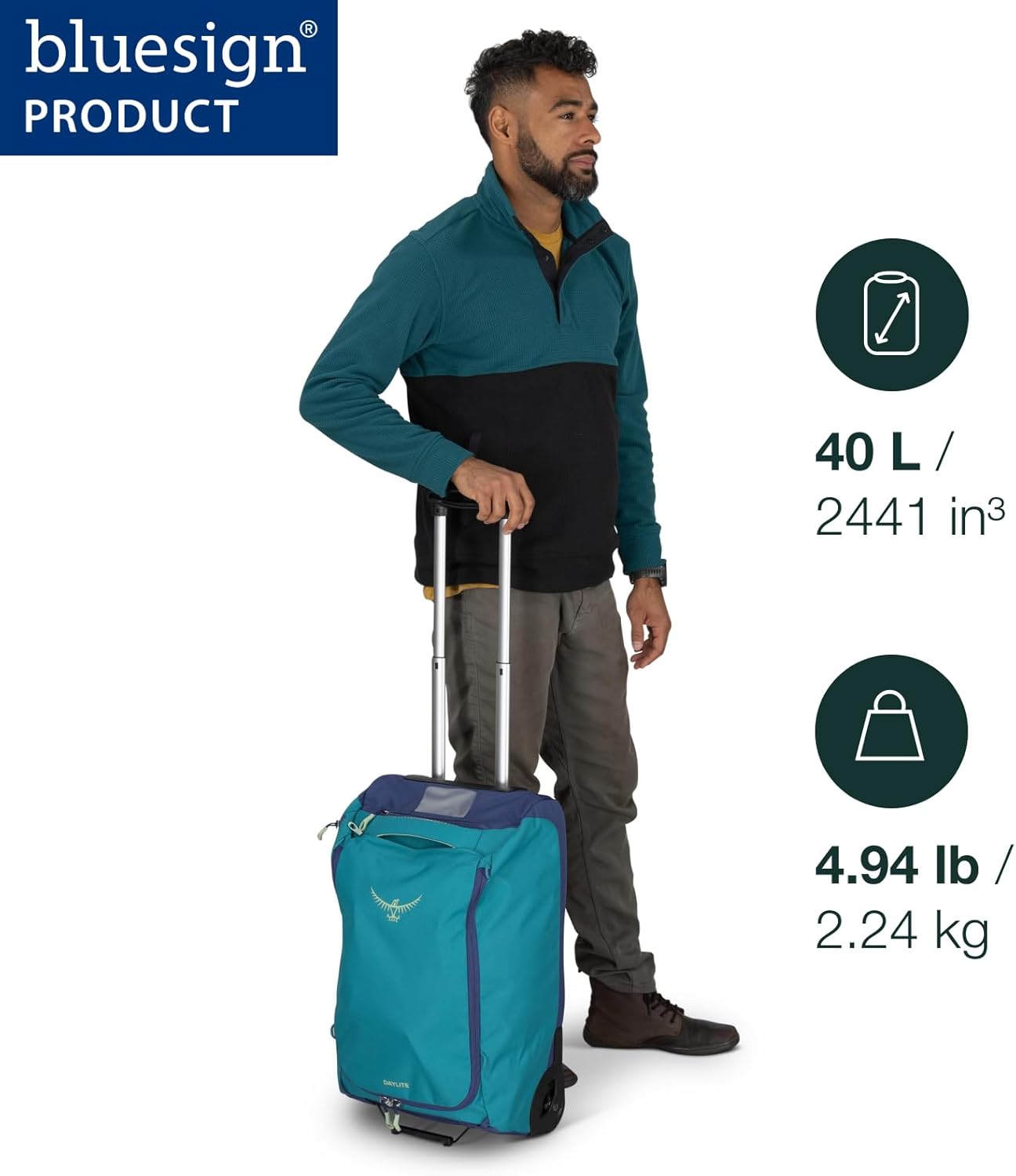 Osprey Daylite 40L Wheeled Carry On Collapsible Travel Duffel Bag, Lightweight Rolling Suitcase, Night Shift Blue - Image 2