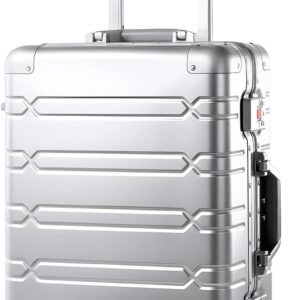 All Aluminum Carry On Luggage 22x14x9 Airline Approved，Zipperless Luggage Premium Aluminum Suitcase Luggage, Hard Shell Carry On Luggage with Spinner Wheels (silver, 20inch)