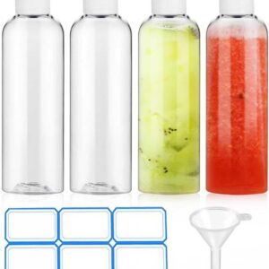 4 Pack 3.4 Oz (100ml) Clear Plastic Shot Bottles with caps - Travel Bottles for Health, Immunity, Wellness, Samples - Perfect for Ginger Juice & Personal Care on the Go