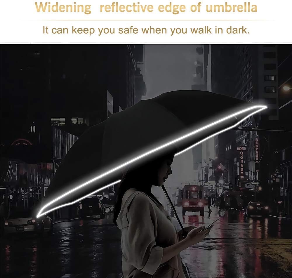 Bodyguard Inverted Umbrella - Large Windproof for Rain & Sun, Compact Reverse With Reflective Stripe, Teflon-Coated for Women Men, Travel Folding With Cover Bag - Image 2
