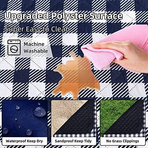 ZAZE Picnic Blankets Machine Washable, 80''x80'' Extra Large Waterproof Sandproof Foldable Compact Beach Blanket, Oversized XL Outdoor Mat for Spring Summer Camping, Park, Travel Grass(Blue and White) - Image 4