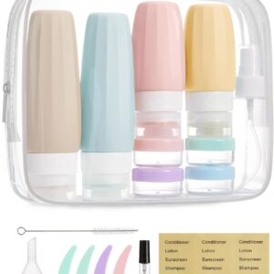BAGSMART 18 Pack TSA Approved Travel Bottles for Toiletries, Leak Proof Silicone Travel Size Containers Bottles for Shampoo, Soft Pastel