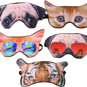 5 Pack Cute Animal Funny Sleep Eye Mask for Sleeping Cat Dog Soft Plush Blindfold Sleep Masks Eye Cover Eyeshade for Kids Girls Men Women Plane Travel Nap Night Sleeping Multicolored