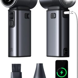 JISULIFE Portable Handheld Fan Ultra2 9000mAh, Max 25 Hrs, 5 IN 1, 100 Speed Turbo Fan, Rechargeable 18W Power Bank with Flashlight, Metal Shell Multi-Function Travel Essentials Gifts for Men-Grey