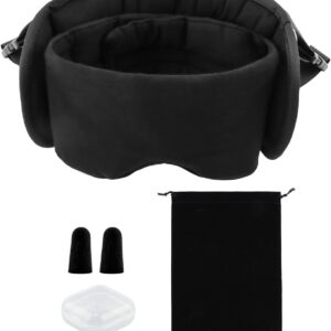 Airplane Travel Pillow – 360° Head Support, Stops Bobblehead for Long Flights, Soft with Eye Mask, Gray Texture