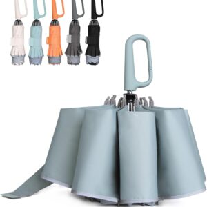 QWB TUMAAOTU Inverted Umbrella with Carabiner Handle, Compact Wind Proof Umbrellas For Rain and Sun Protection, Portable Reverse Folding Umbrella, Car Umbrella for Women Men, 10 Ribs