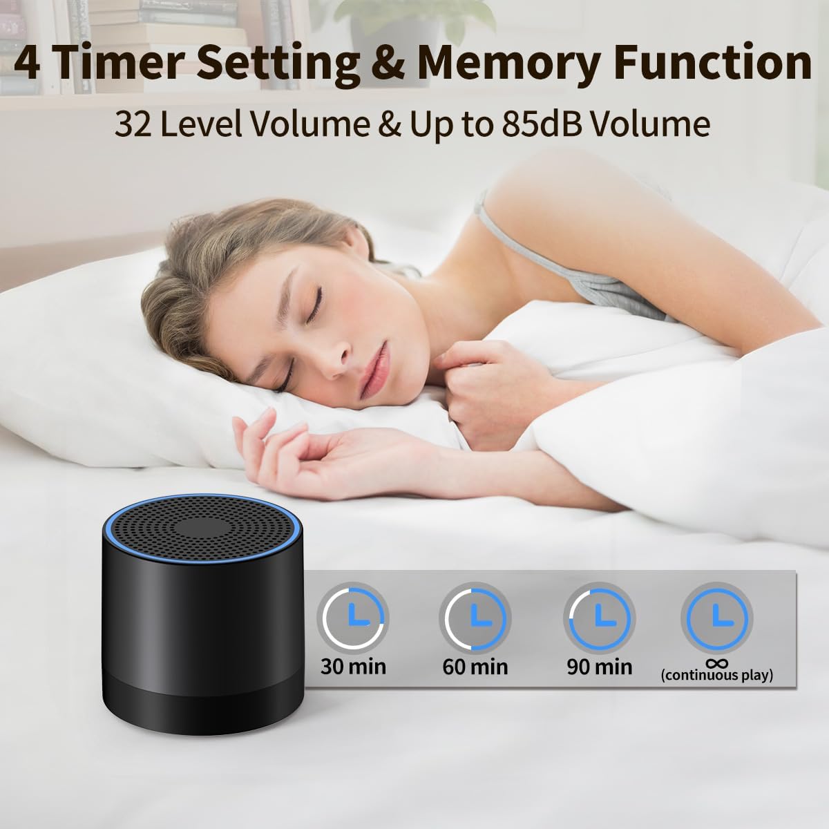 Portable Mini White Noise Machine Sound Machine with 30 Soothing Sounds for Newborn Kids Adults Rechargeable Sleep Brown Noise Machine with 4 Timers Memory Function for Travel Camping Home and Office - Image 5