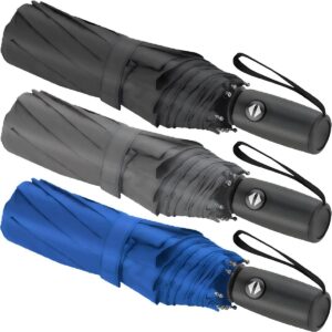 Liberty Imports 3 Pack Windproof Travel Rain Umbrellas - Compact, Light, Automatic, Strong and Portable - for Men and Women
