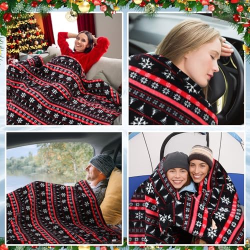 Tuanse 58 x 43 Inches 12 Volt Heated Car Blanket Plug in Portable Car Electric Blanket with Cigarette Lighter, Temperature Controller and Storage Bag for Rv Truck Traveling(Red Black,Snowflakes) - Image 6