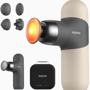 RENPHO Mini Thermal Massage Gun with Heat, FSA Eligible HSA, Valentines Birthday Gifts for Women Men, Portable Deep Tissue Percussion Massager, Color Silicone Sleeves Travel Size with Carry Case, Grey