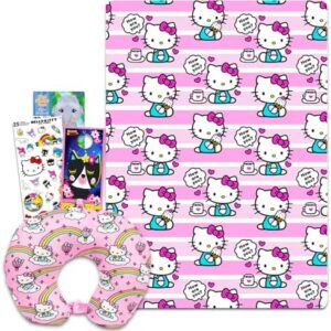 Hello Kitty Neck Pillow and Blanket Set - Bundle with Hello Kitty Fleece Blanket, Travel Neck Pillow, Stickers, Create a Face Activity Book, and More