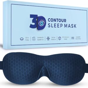 3D Contoured Eye Mask for Sleeping | Sleep Mask for Side Sleepers | Eyelash Extensions with Velcro Closure | Shade Cover | Eye Sleeping Mask | Flight Essential | Blue | Concave Molded