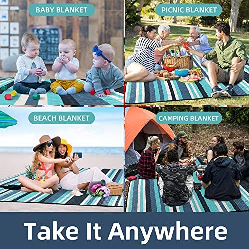 ZAZE Picnic Blankets Beach Blanket, 80''x80'' Extra Large Thick 3-Layers, Sandproof Machine Washable Waterproof Foldable Oversized XL Outdoor Mat, for Camping, Park, Travel, Grass(Blue White Stripe) - Image 6