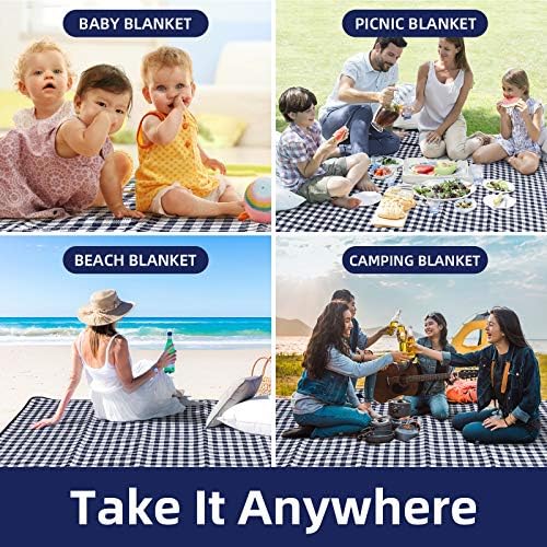 ZAZE Picnic Blankets Machine Washable, 80''x80'' Extra Large Waterproof Sandproof Foldable Compact Beach Blanket, Oversized XL Outdoor Mat for Spring Summer Camping, Park, Travel Grass(Blue and White) - Image 6