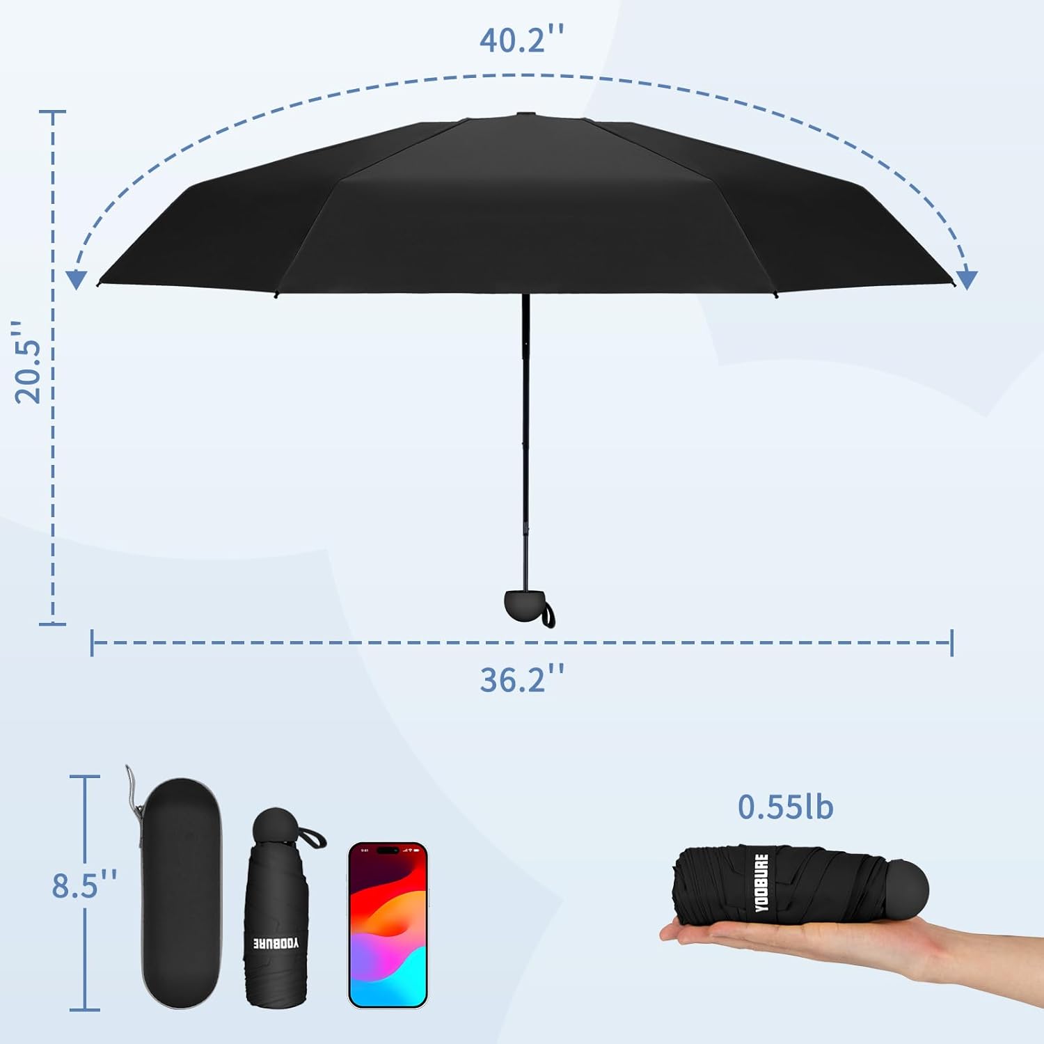 Yoobure Travel Umbrella Portable Compact Umbrellas, Pocket Mini for Purse, Umbrellas for UV Sun & Rain Small for Backpack, Umbrella with Case Folding for Kids Women - Image 2