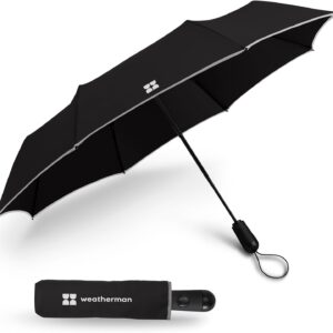 Weatherman Umbrella - Premium Small Compact Mini Umbrellas for Traveling - Windproof Umbrellaas Resists Up to 45 MPH Winds - Traveling Umbrellasa for Rain, Wind, Purse, Pocket, Backpack, Car - Portable Travel Umbrellas Easy Auto Open Close w/ Strong Fiberglass Frame