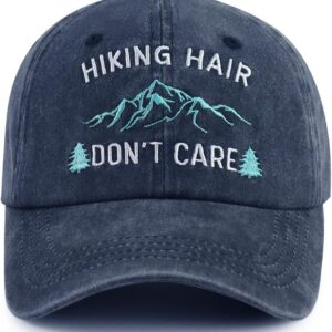 Hiking Hair Don't Care Hat for Men Women, Funny Adjustable Mountain Trees Baseball Cap for Camping Lovers Hiker