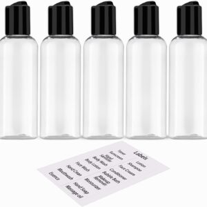 5 Pack 3.4 oz Travel Bottles for Toiletries TSA Approved Leakproof Plastic Empty Travel Size Bottles Containers with Labels