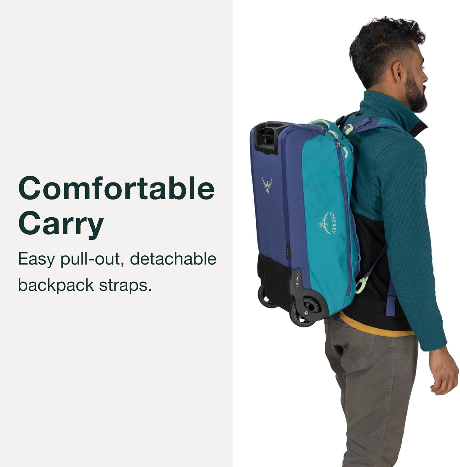 Osprey Daylite 40L Wheeled Carry On Collapsible Travel Duffel Bag, Lightweight Rolling Suitcase, Night Shift Blue - Image 5