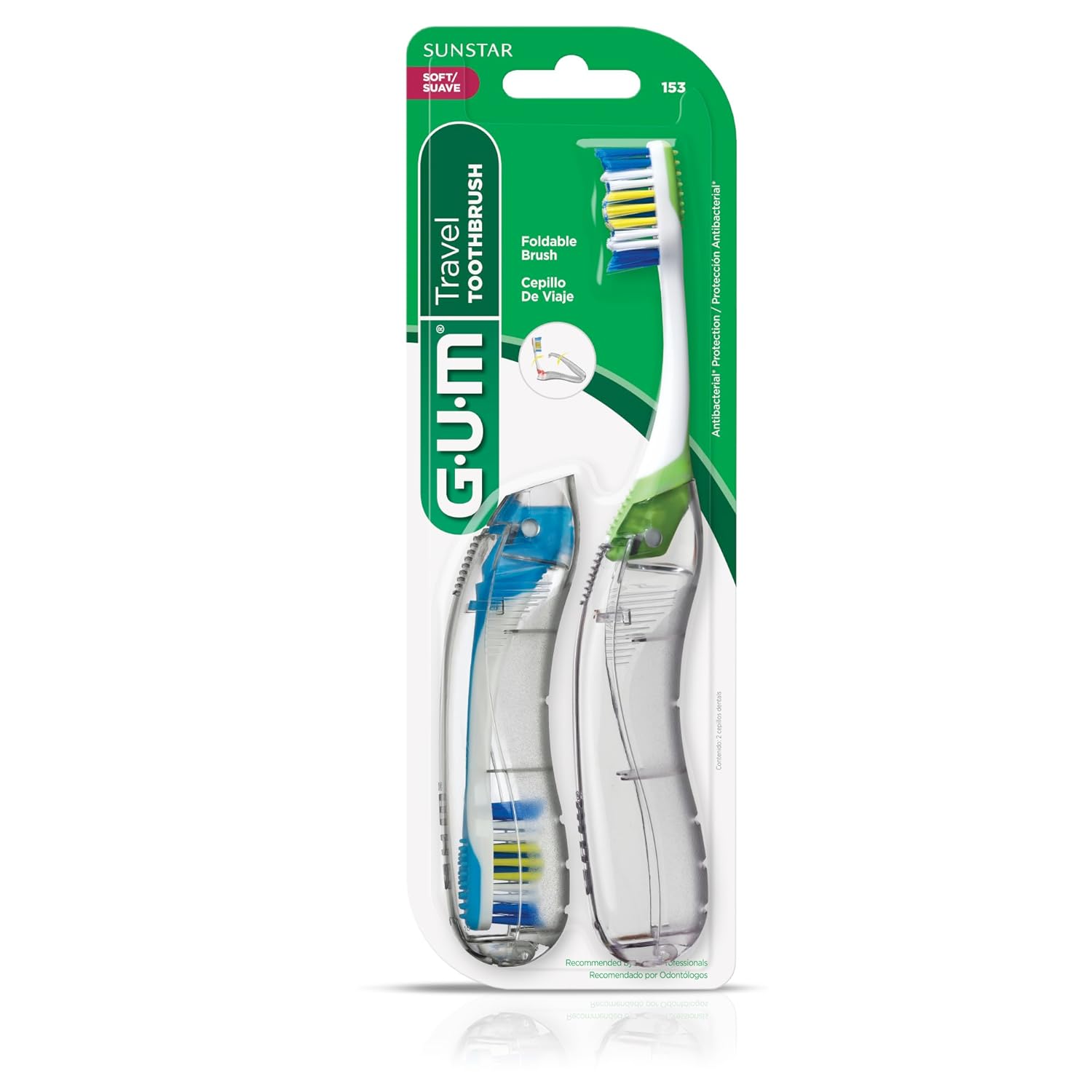 GUM Folding Travel Toothbrush, Compact Head + Tongue Cleaner, Soft Bristled Travel Toothbrushes for Adults, 2 Count - Image 5