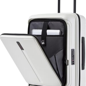 20“ Expandable Carry on Luggage Front Opening, 22x14x9 Airline Approved Hardshell Spinner Suitcase with Wheels, TSA Lock, Lightweight Durable Travel Luggage (White, 20 inch)