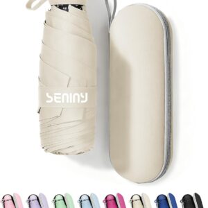 Seniny Mini Portable Travel Umbrella with Case - Compact Umbrellas for Rain & Sun UV Protection for Backpack Pocket, Lightweight Folding Small Umbrella, Tiny Purse Size UV Blocker for Kids Women Girls