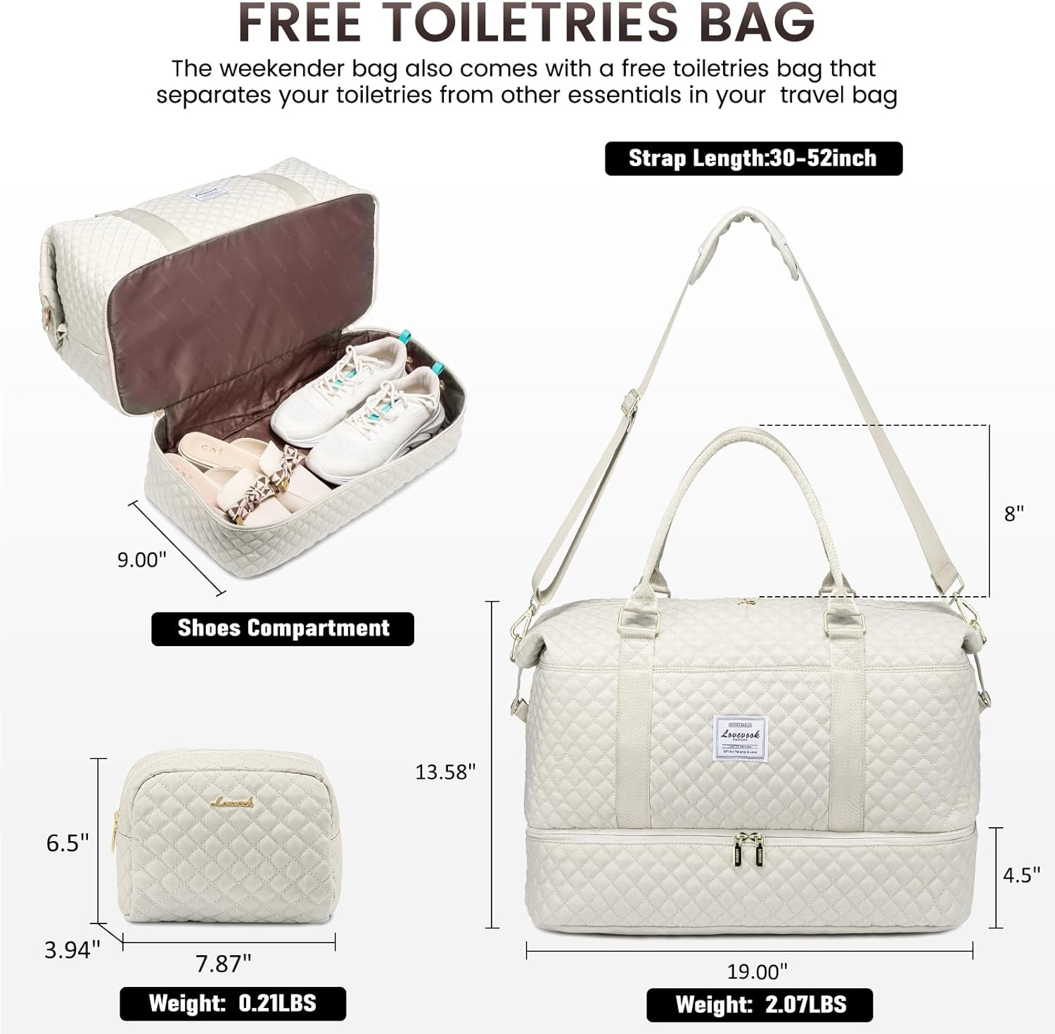 LOVEVOOK Travel Duffle Bag,Weekender Bags for Women with Shoe Compartment,Carry on Overnight Bag with Toiletry Bag,Gym Duffel Bag with Wet Pocket, Hospital Bags for Labor and Delivery - Image 2