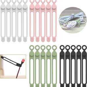 [20Park]UMUST Silicone Cable Ties,Reusable Cable Management Organizer, Multipurpose Elastic Cord Organizer for Bundling and Fastening Cable Cords Wires(black,white,pink,green)