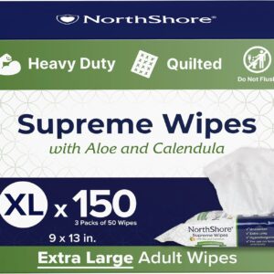 NorthShore Supreme Heavy-Duty Quilted Wipes, X-Large, 9 x 13 in., 50 ct, 3-Pack