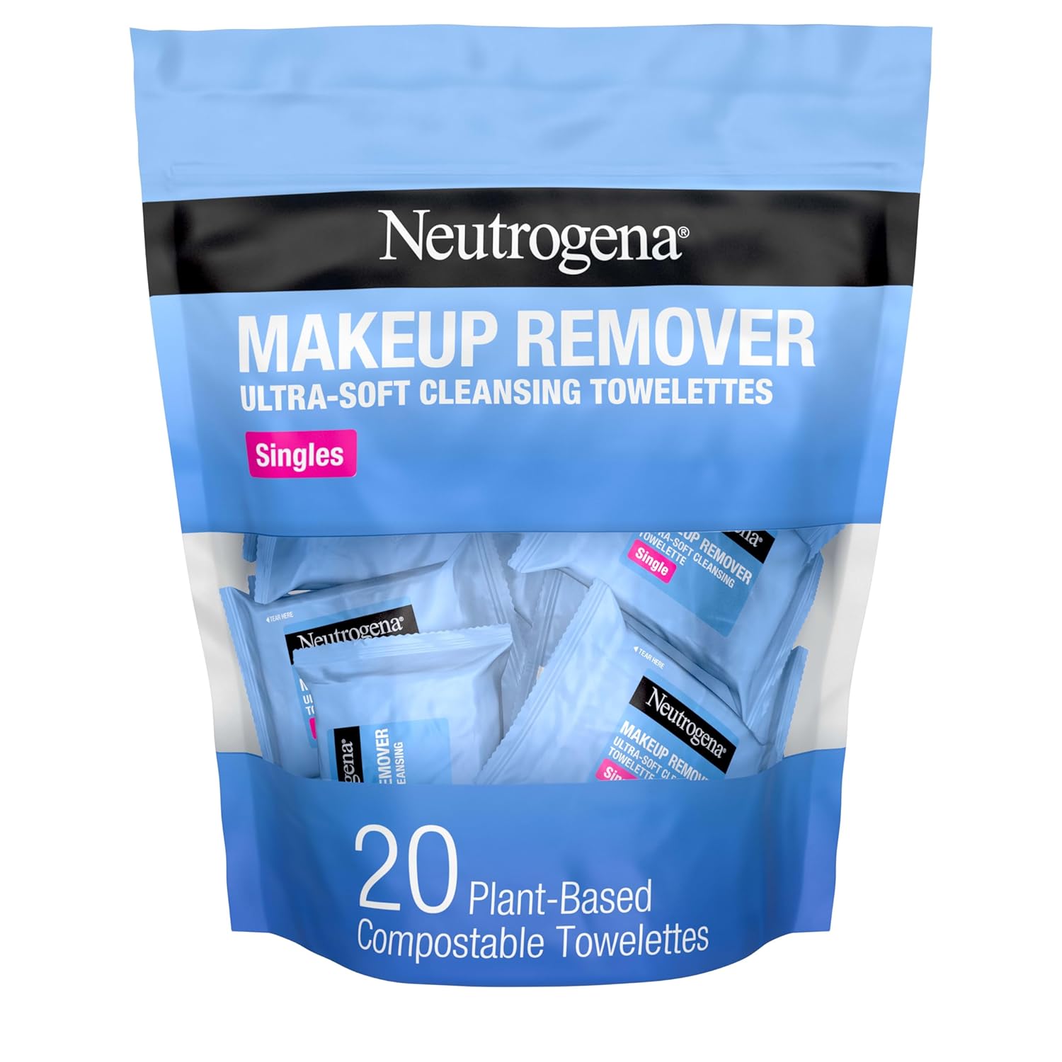 Neutrogena Makeup Remover Wipes, Daily Single Face Cleansing Towelettes, Makeup Removing Cleansing Wipes Removes Dirt & Oil, Alcohol-Free Face Towelettes, 20 ct