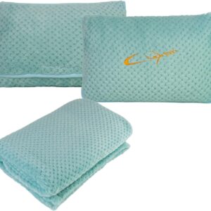 Travel Blanket Pillow-Premium Soft 2 in 1 Airplane Blanket for Long Trips Essentials with Bag Pillowcase, Hand Luggage Sleeve and Backpack Clip (Mint Green)