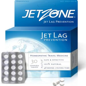 JetZone Jet Lag Remedy - Homeopathic Travel Aid – Trusted for Over 15 Years - Immune Health – Circadian Rhythm - Fatigue – Exhaustion – Tired - Can't Sleep – Good for 48hrs Flying Time - 30 Chewables