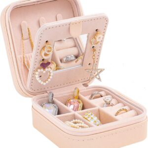 KElofoN Travel jewelry case Travel jewelry box Travel Jewelry Organizer Small box Gift for Girls Women with Mirror(Pink)