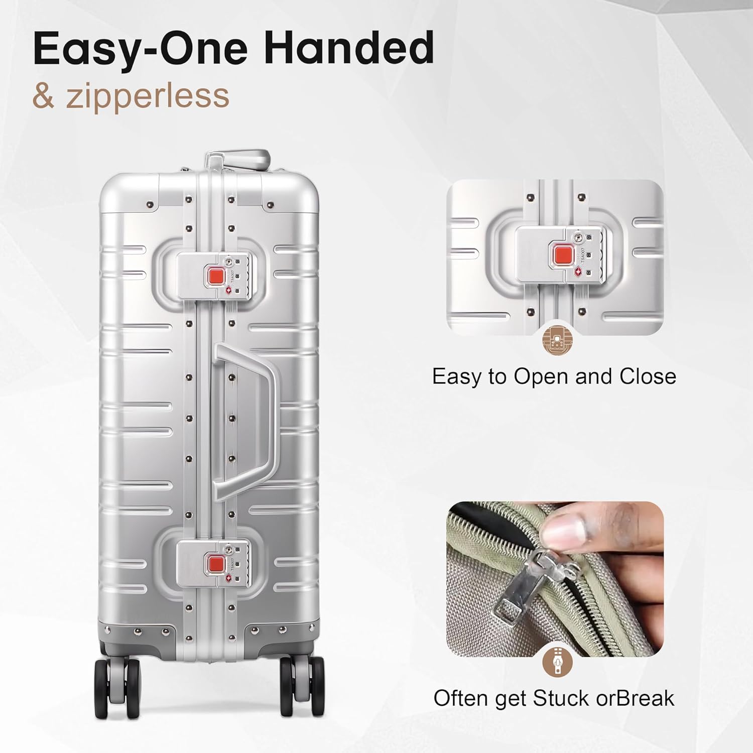 All Aluminum Carry On Luggage 22x14x9 Airline Approved,Zipperless Luggage Premium Aluminum Suitcase Luggage, Hard Shell Carry On Luggage with Spinner Wheels (silver, 20inch) - Image 8