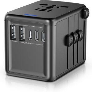 Universal Travel Adapter, 6.0A 30W 5 USB C/A Ports + 2500W AC Outlets, International Power Adapter for All USB Devices, Multi Plugs 110V 220V A/C, European Travel Plug Adapter for 200+ Countries