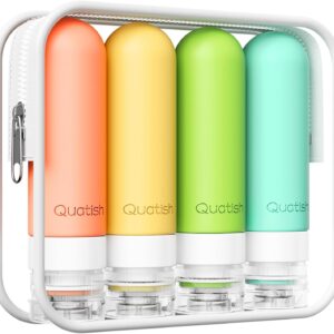Quatish Travel Bottles for Toiletries, Original Patented Leak Proof Travel Size Containers, 3 oz Tsa Approved Silicone Shampoo and Conditioner Bottles, 4 Pack, Multi-Color