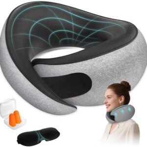 Travel Neck Pillows for Airplanes - 360° Ergonomic Memory Foam Travel Pillow - Relief Neck Pain with Breathable Support for Long Flights, Car, Train & Office Use - Adults & Kids (Gray)