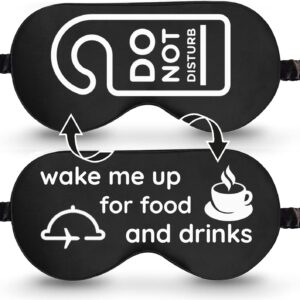 VITYA Black Do Not Disturb/Wake Me Up Double-Sided Silk Sleep Mask for Women/Men | Sleep Mask Light Blocking | Soft Breathable Sleep Eye Mask for Traveling on Airplane | Eye Mask with Elastic Strap