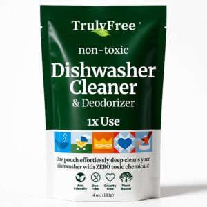 Truly Free Natural Dishwasher Cleaner - Dish Washer Machine Descaler, Fights Grease & Limescale, Hard Water Stain Remover, Smell Eliminator for Clean Dishwashers - Lemon Fresh Scent, 4 oz (Pack of 1)