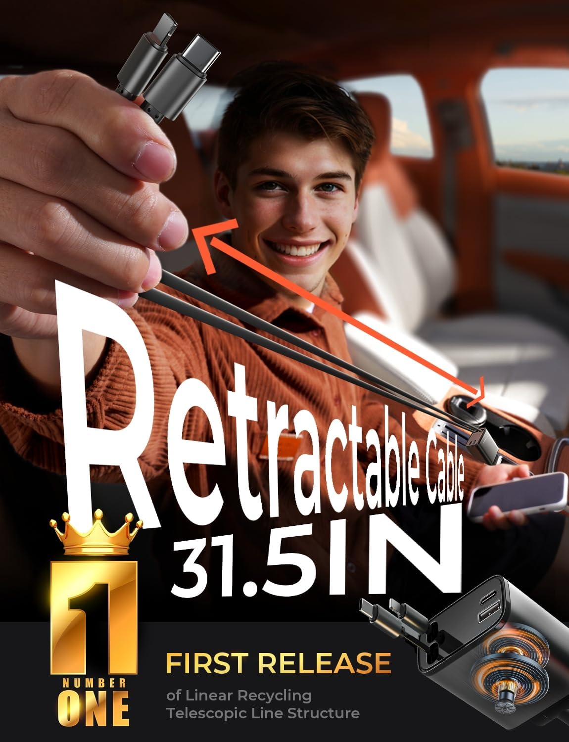 LISEN Retractable Car Charger, 69W Cars Adapter USB C Fast Charger for iPhone 17 Pro Max, Car Accessories for Valentines Day Gifts for him Her Birthday Gifts for Men Women 2026 Tech Gadgets for Men - Image 3