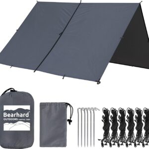 Bearhard Waterproof Camping Tarp, Lightweight Hammock Rain Fly, UV Protection and PU 3000mm Waterproof Backpacking Tarp, 10x10ft/10x12ft Large Tent Footprint or Shelter Kit for Hiking and Outdoor Adventure