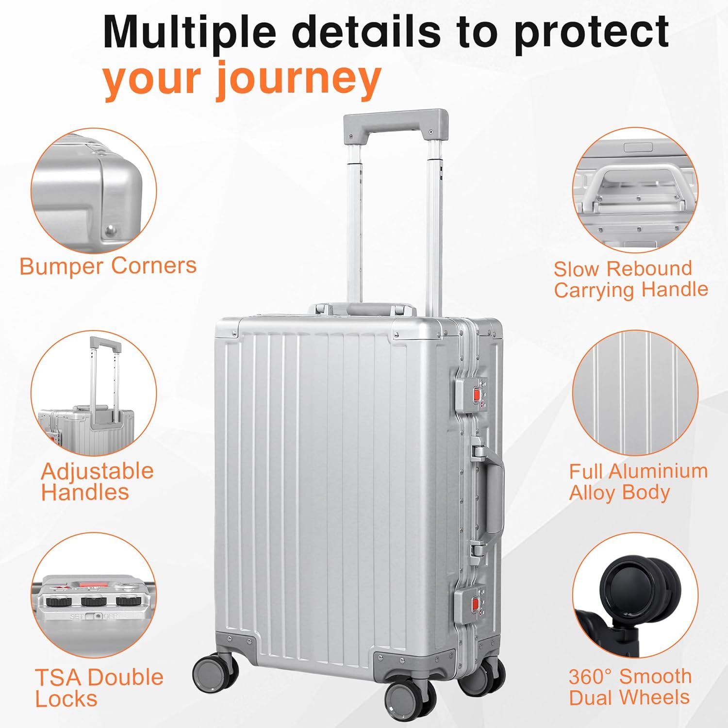 All Aluminum Carry On Luggage 22x14x9 Airline Approved,Hard Shell Carry On Luggage, Zipperless Luggage Aluminum Suitcase Luggage (sliver, 20inch) - Image 2