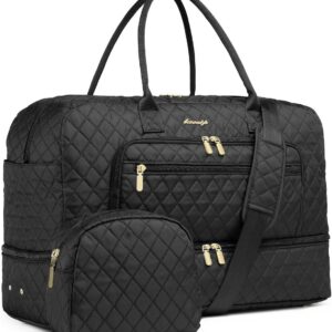 LUOCIP Large Women Travel Duffle Bag, Carry on Bag with Wet Toiletry Pocket for Overnight, Weekend, Yoga, Gym, Business Trips, Sport and Hospital, Black
