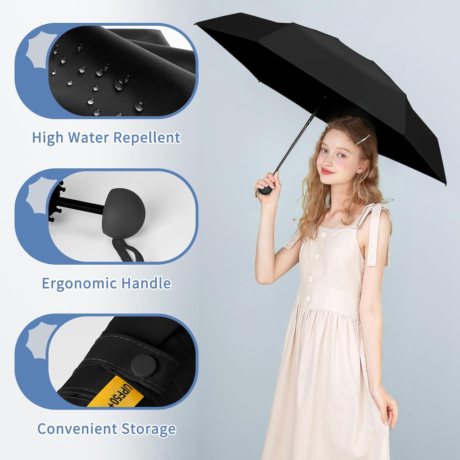 Yoobure Travel Umbrella Portable Compact Umbrellas, Pocket Mini for Purse, Umbrellas for UV Sun & Rain Small for Backpack, Umbrella with Case Folding for Kids Women - Image 3