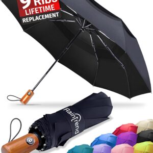 Raintrend Windproof Travel Umbrellas for Rain Automatic +10% Bigger Canopy Strong Frame Compact Folding Portable Umbrella for Women Men Backpack Purse