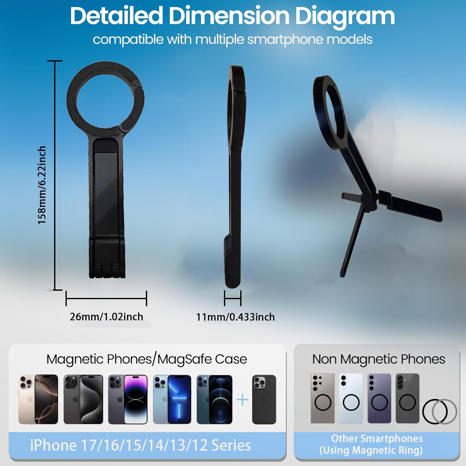 Magnetic Phone Tripod Stand Handy Phone Stand for iPhone Adjustable Aluminium Maglock Smartphone Mini Tripod Pocket Cell Phone Stand Strong Magnet Quick Mount Compatible with iPhone 17/16/15/14, Black - Image 4