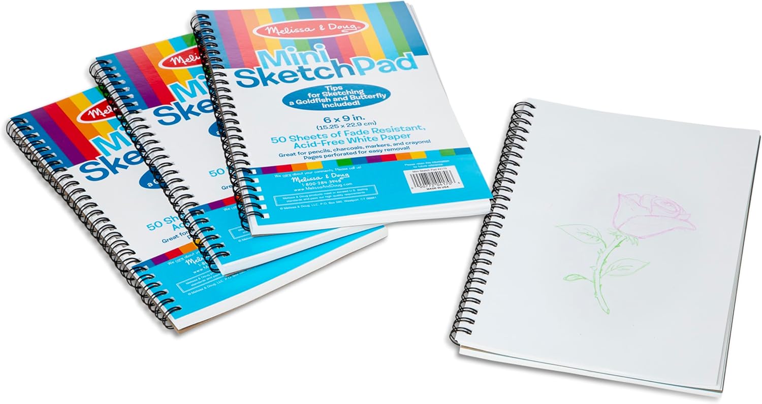 Melissa & Doug Mini-Sketch Pad, Spiral-Bound Drawing Paper, 4-Pack Bundle for Coloring, Writing or Painting (6 x 9 inches) 50 Sheets Each, Kids Drawing Pad & Art Supplies for Kids Ages 3+ - Image 6