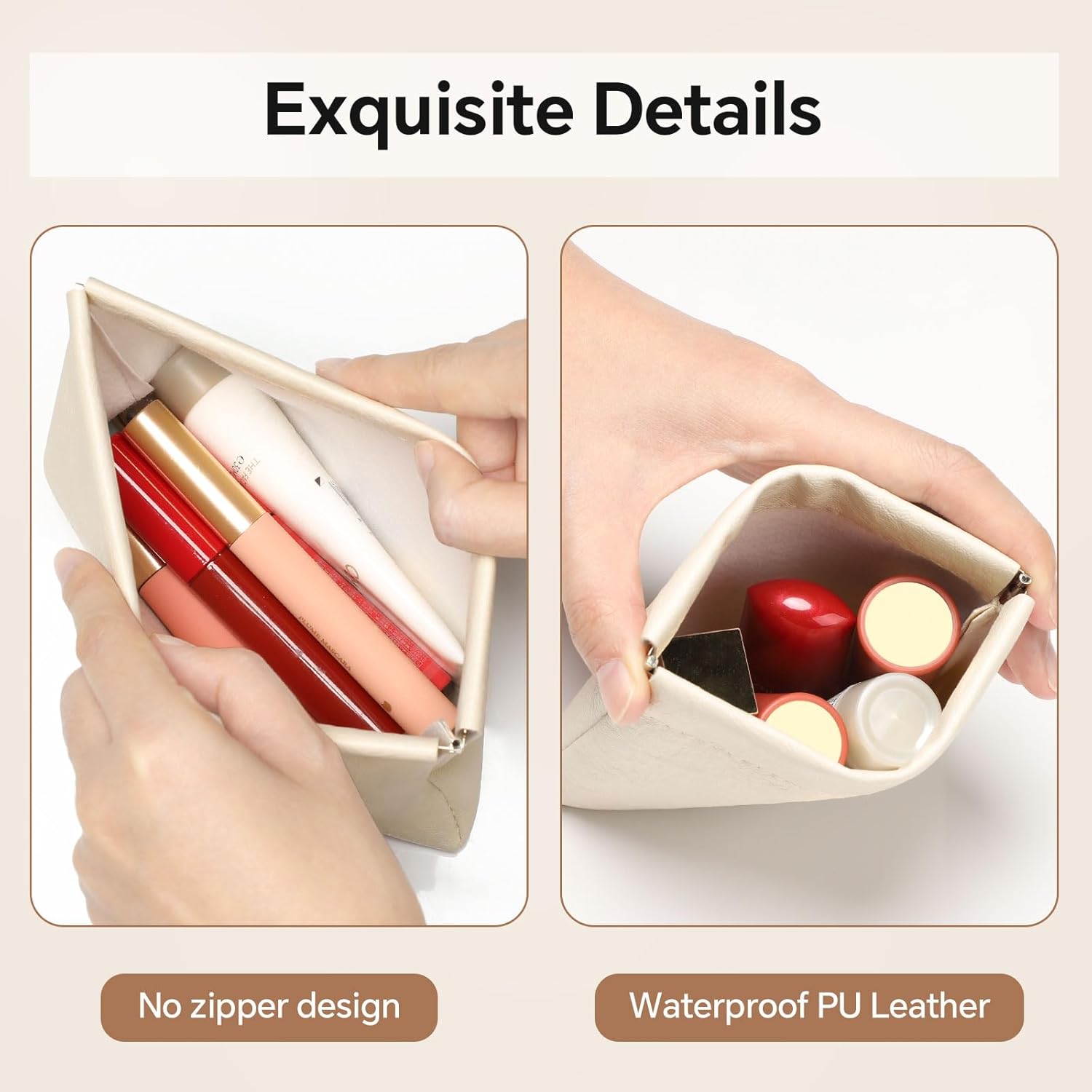 Sightor 2 PCS Small Makeup Bag for Women, Small Pouches for Purse Mini Cosmetic Bag Waterproof Pouch Travel Storage Bag for Cosmetics Headphones Jewelry Coins (Beige) - Image 5