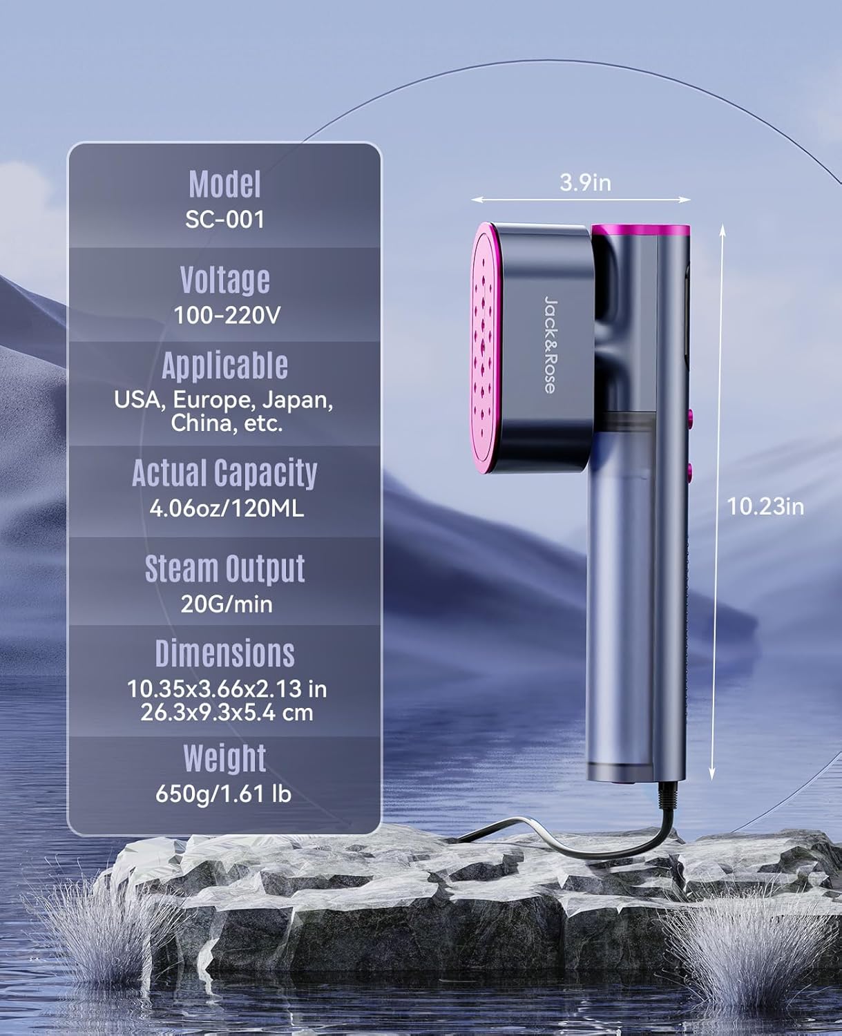 Jack & Rose Travel Steamer for Clothes,100-220V Portable Iron,15s Heat Up,Steamer & Iron 2 In 1, Travel Size,Large Ceramic Heat Panel,for Global and Europe - Image 8