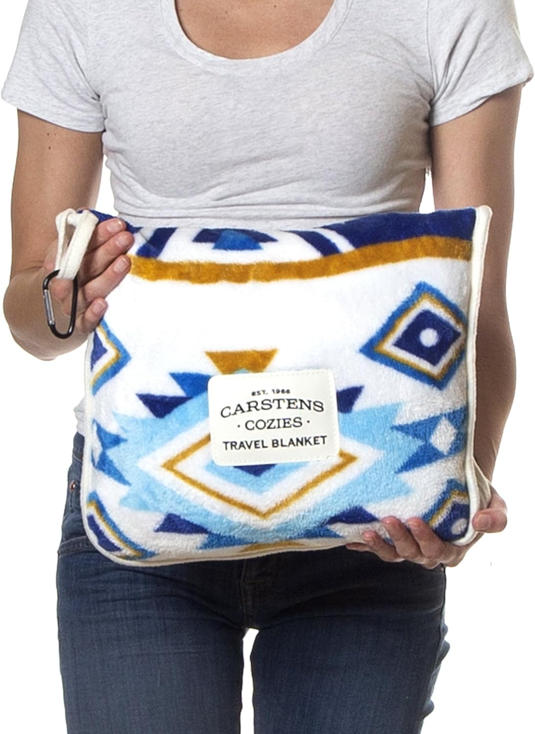 CARSTENS, INC. Travel Blanket, Premium Compact 2-in-1 Airplane Blanket/Pillow, Open Sky Blue Aztec - Image 5